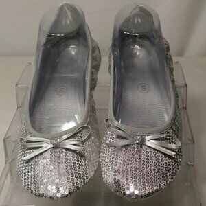 Silver Sequin Luxury Ballet Travel Flats Size S (6/7)